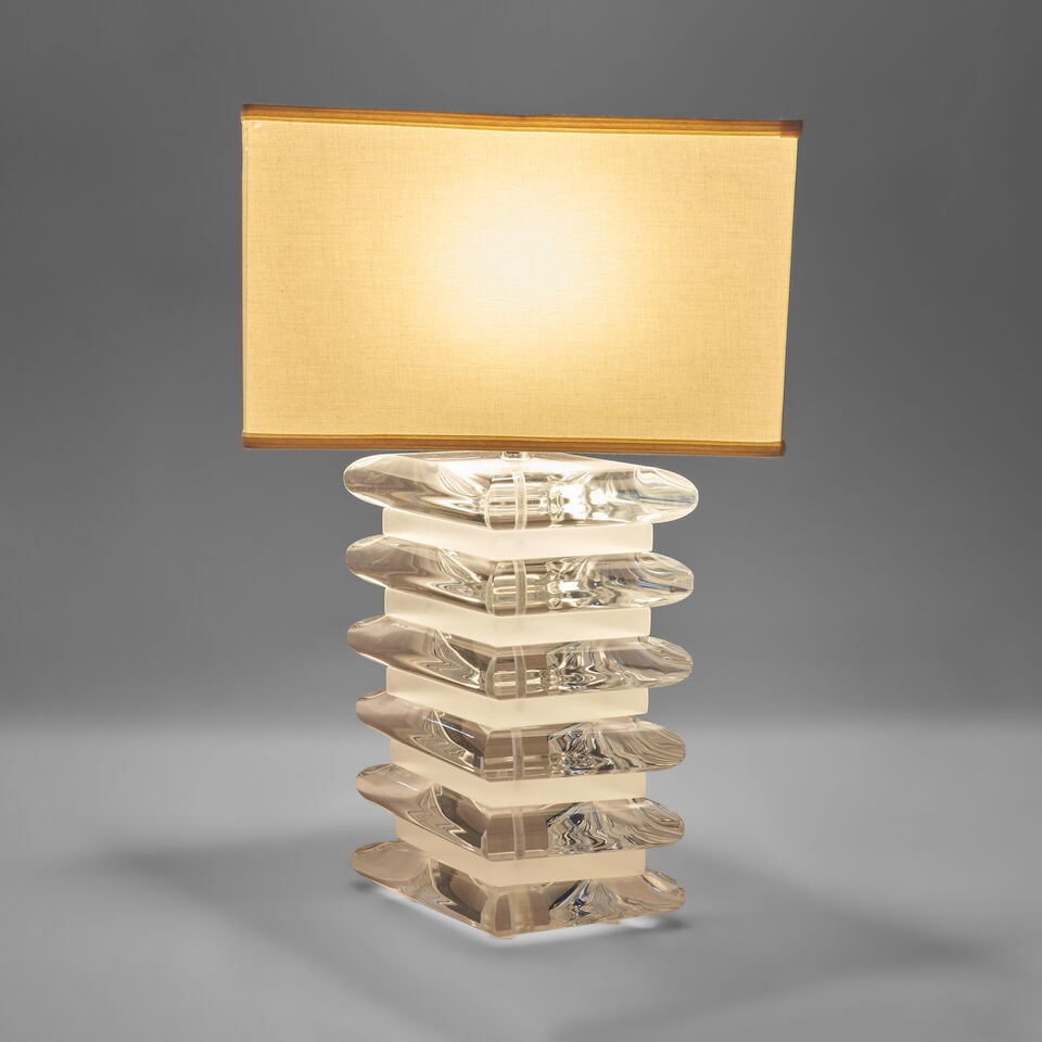 MODERNIST Sculptural Table Lamp1970sLucite, polished nickel, fabric shade, single socket, unmark... - 2