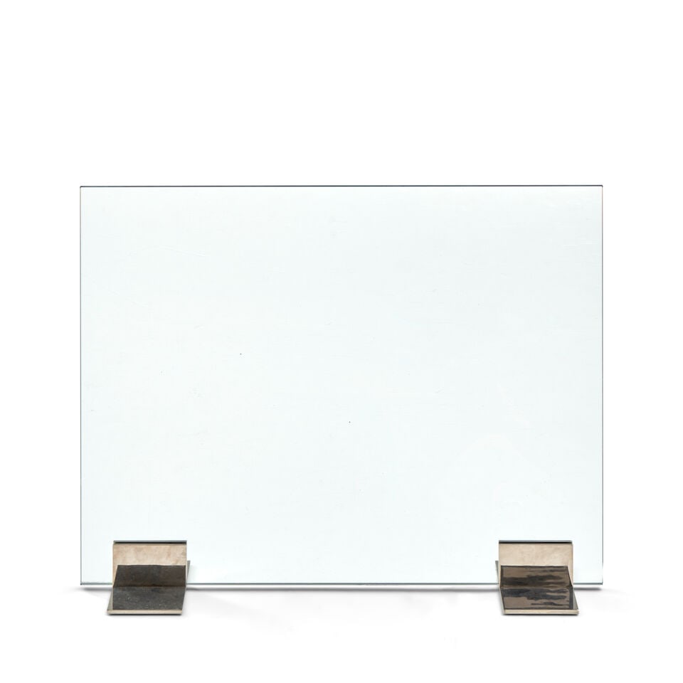 DANNY ALESSANDRO (LATE 20TH CENTURY) FOR HOLLY HUNT Fire Screen1970sglass, polished chrome feet,... (1 of 2)