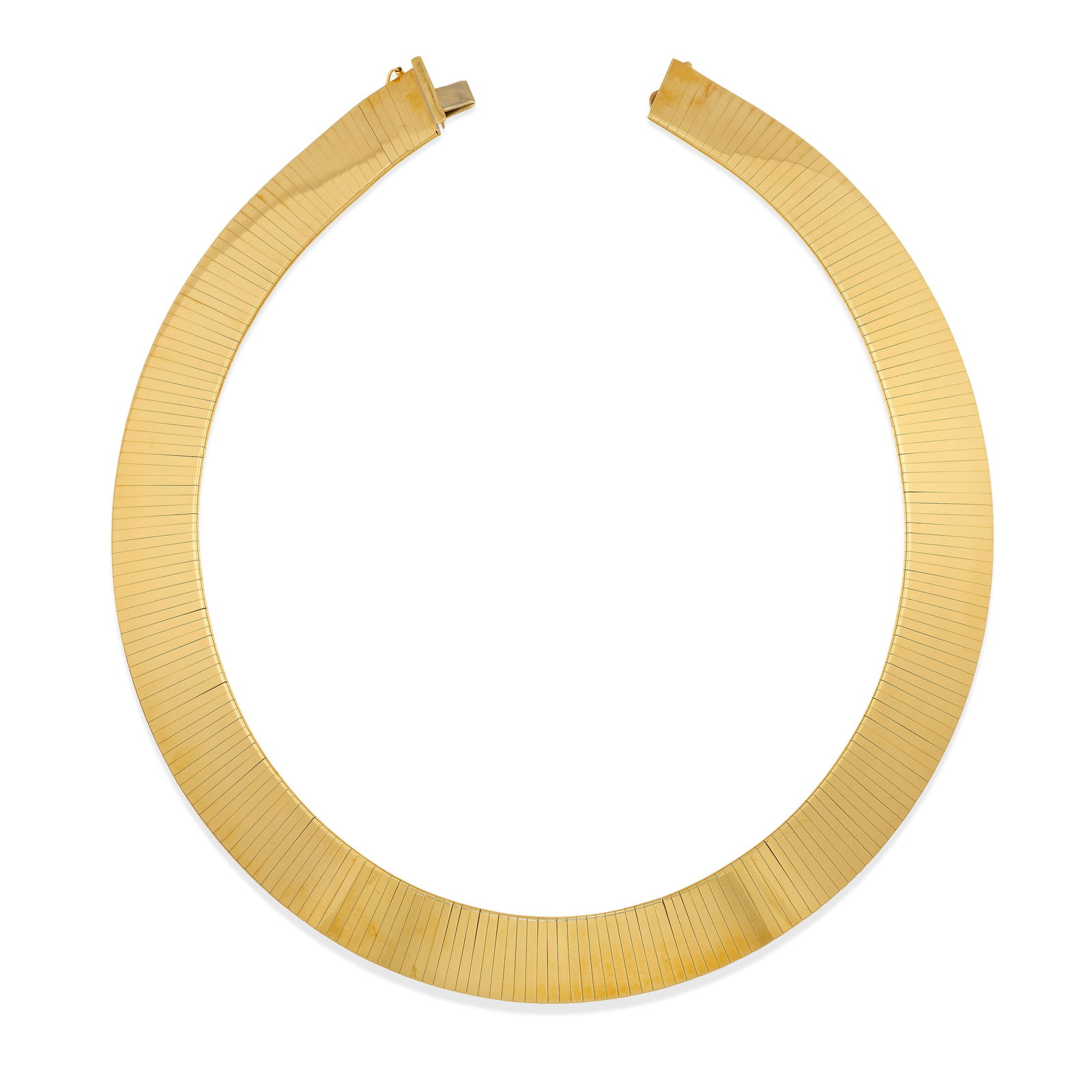 CHIAMPESAN: A 14K GOLD NECKLACE: CHIAMPESAN: A 14K GOLD NECKLACEDesigned as a wide, flexible collar, with maker's mark, Italy, length 16 in., width 3/4 in.Footnotes:OVERALL CONDITION:Metal stamped and tested with XRF (X-ray