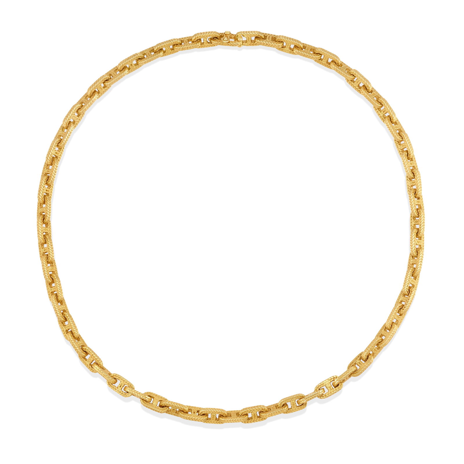 HERMES: AN 18K GOLD 'CHAÎNE D'ANCRE' NECKLACE, CIRCA 1970: HERMES: AN 18K GOLD 'CHAÎNE D'ANCRE' NECKLACE, CIRCA 1970Comprising repeating links of a rope-twist design; signed Hermes-Paris; no. 69781; partial maker's mark for Georges L'Enfant and French