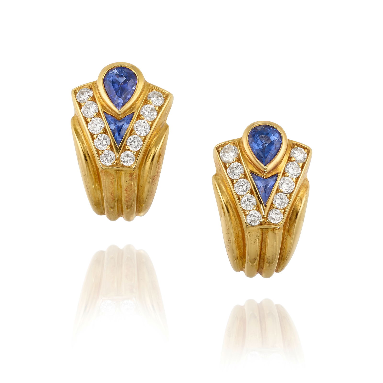 FRED PARIS: A PAIR OF 18K GOLD, SAPPHIRE AND DIAMOND EARRINGS (1 of 1)