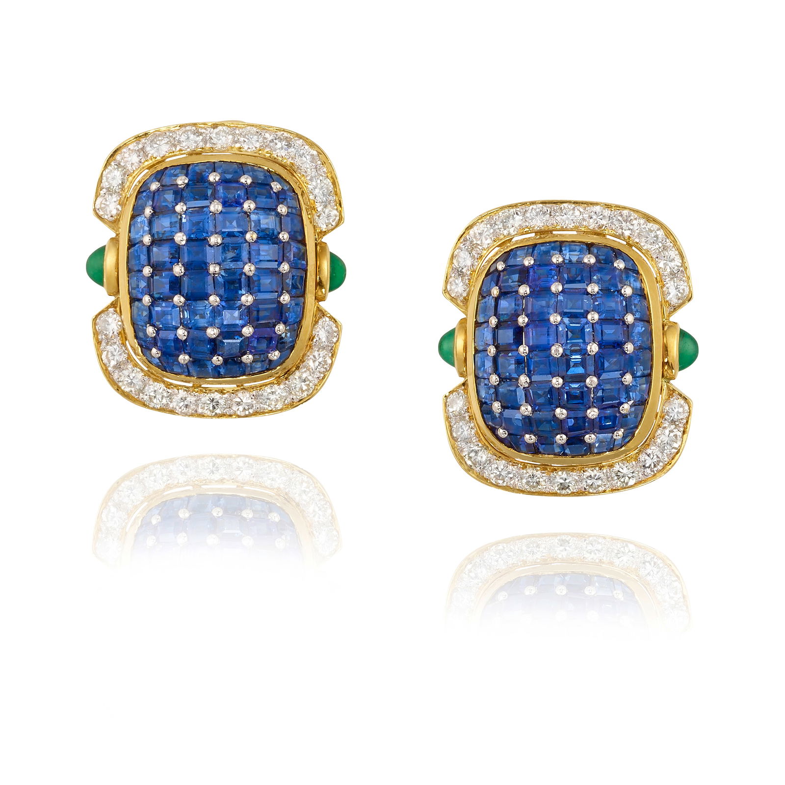 A PAIR OF 18K BICOLOR GOLD, SAPPHIRE, EMERALD AND DIAMOND EARRINGS (1 of 1)