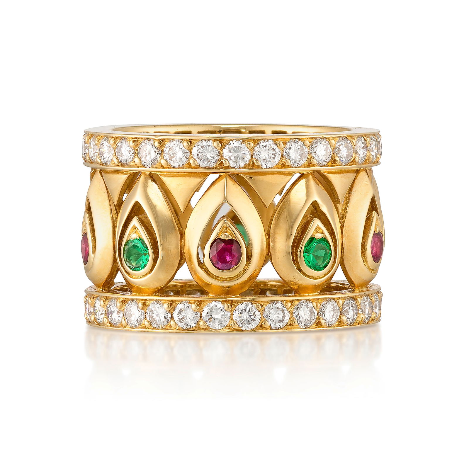 CARTIER: AN 18K GOLD, EMERALD, RUBY AND DIAMOND 'TANJORE' RING (1 of 1)