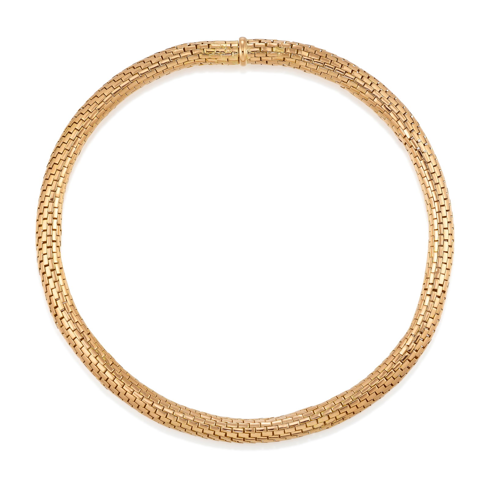 HERMES: AN 18K PINK GOLD NECKLACE: HERMES: AN 18K PINK GOLD NECKLACEOf round, mesh design; signed Hermes; with partial maker's and/or assay marks; length 17 in.; width 5/16 in.; accompanied by signed pouchFootnotes:OVERALL