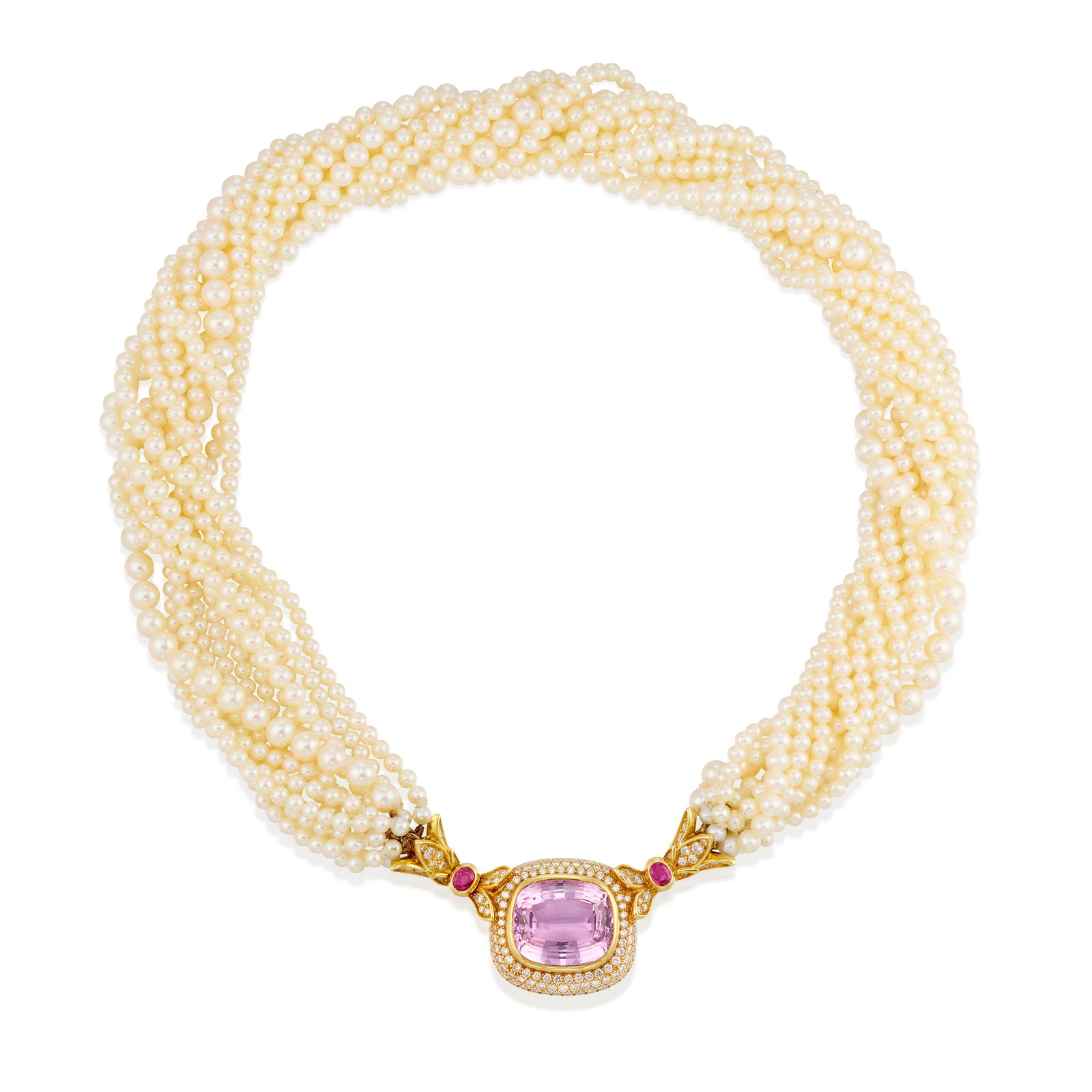 A KUNZITE, CULTURED PEARL AND DIAMOND NECKLACE (1 of 1)