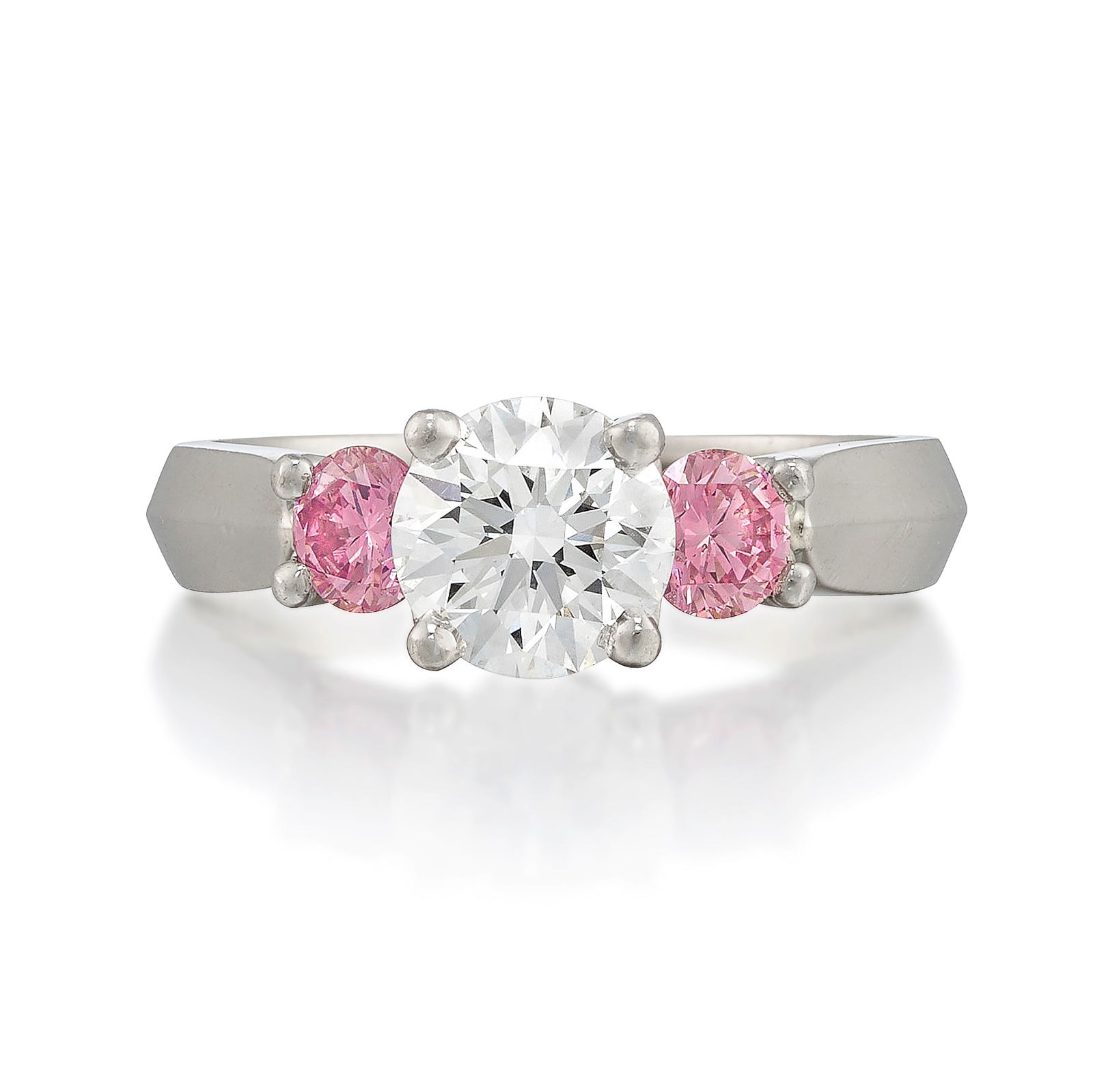 A PLATINUM, DIAMOND, FANCY INTENSE PURPLE-PINK DIAMOND AND FANCY INTENSE PURPLISH PINK DIAMOND RING (1 of 1)