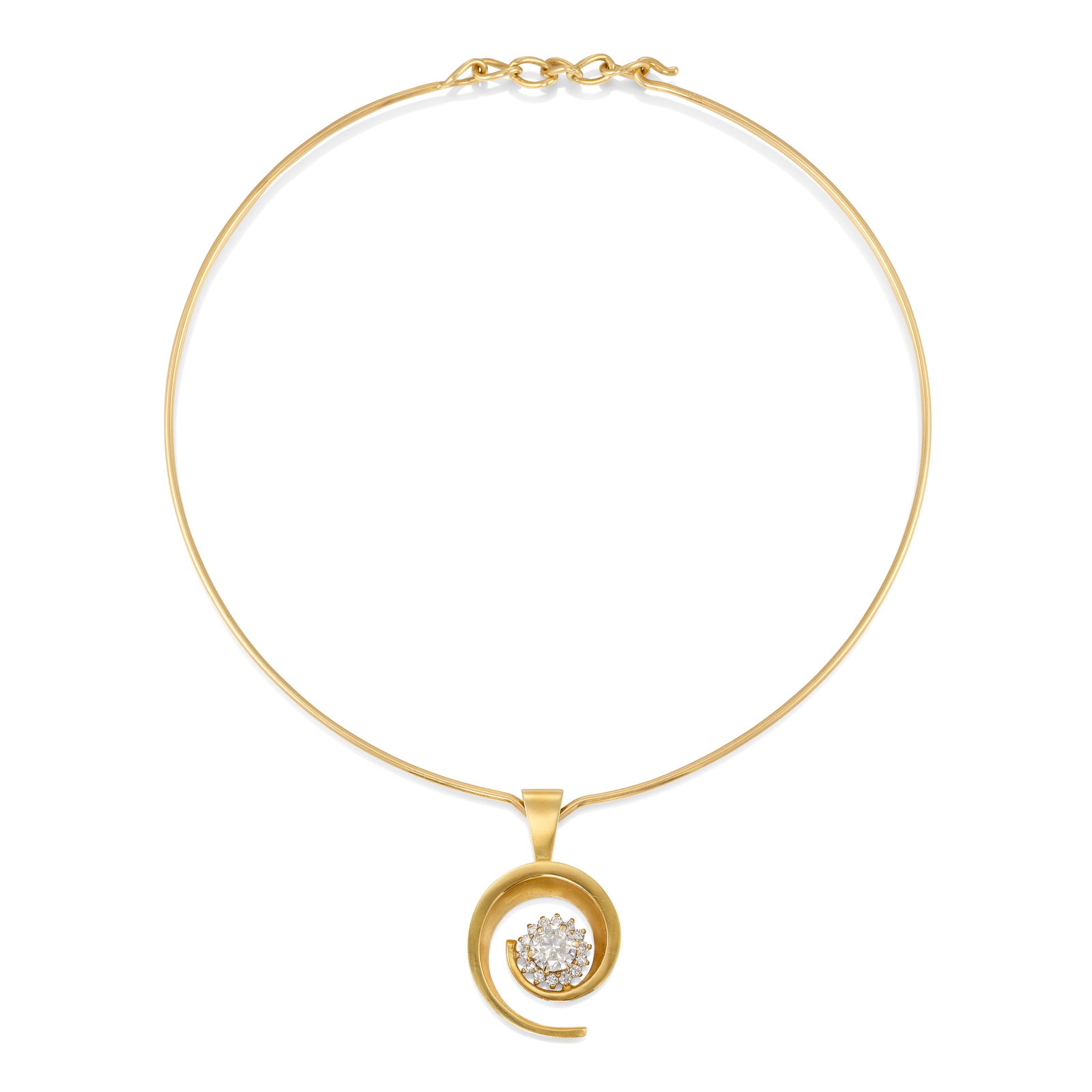 AN 18K GOLD AND DIAMOND PENDANT, WITH A 14K GOLD COLLAR NECKLACE (1 of 1)
