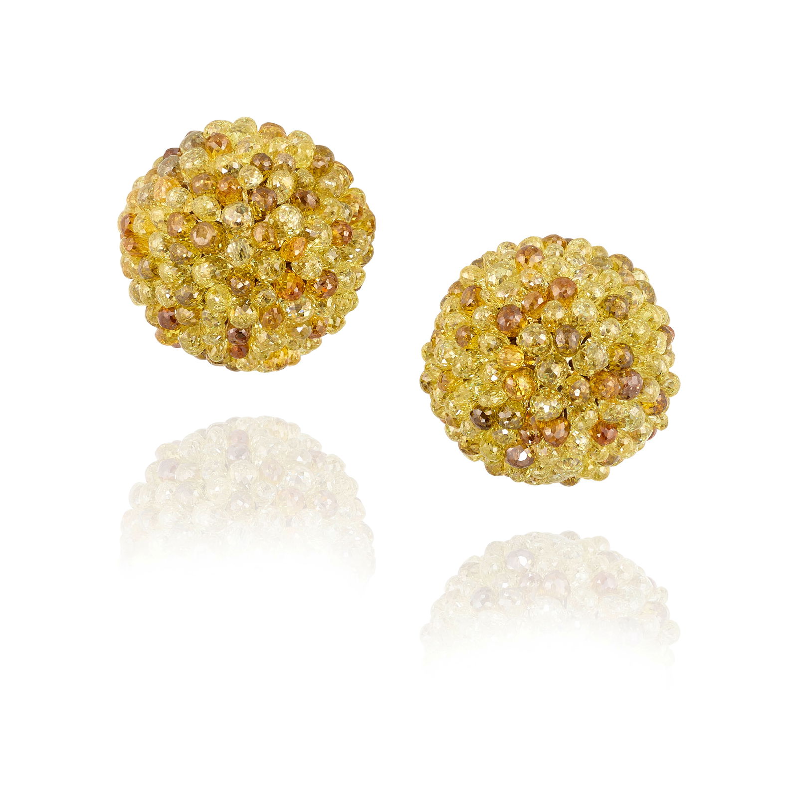 LUGANO: A PAIR OF 18K GOLD AND COLORED DIAMOND EARCLIPS: LUGANO: A PAIR OF 18K GOLD AND COLORED DIAMOND EARCLIPSComprising briolette diamonds of brown, yellow and yellowish green tints; with maker's mark; measures 1 in.Footnotes:Diamonds untested for
