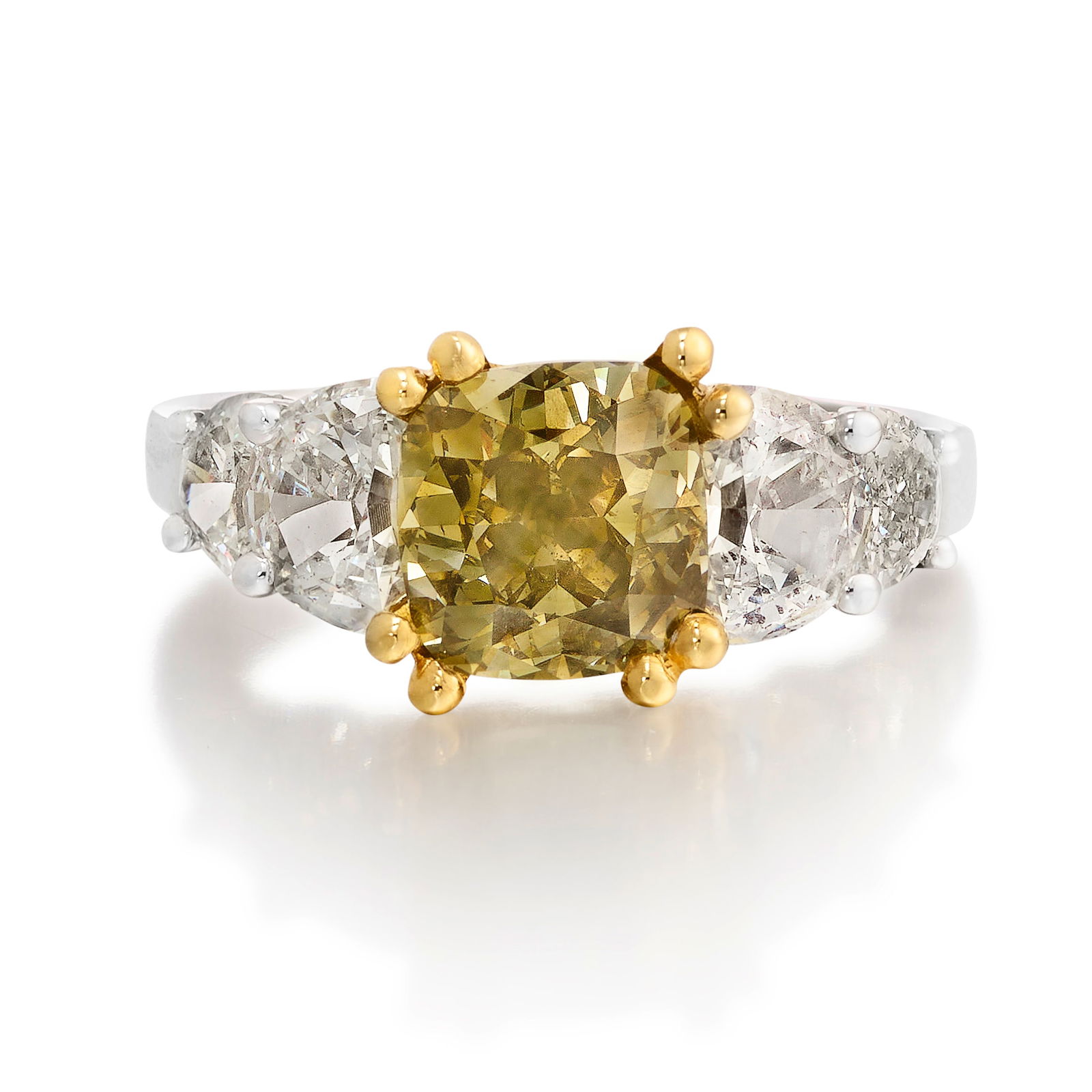 AN 18K BICOLOR GOLD, FANCY DARK BROWN-GREENISH YELLOW DIAMOND AND DIAMOND RING (1 of 1)