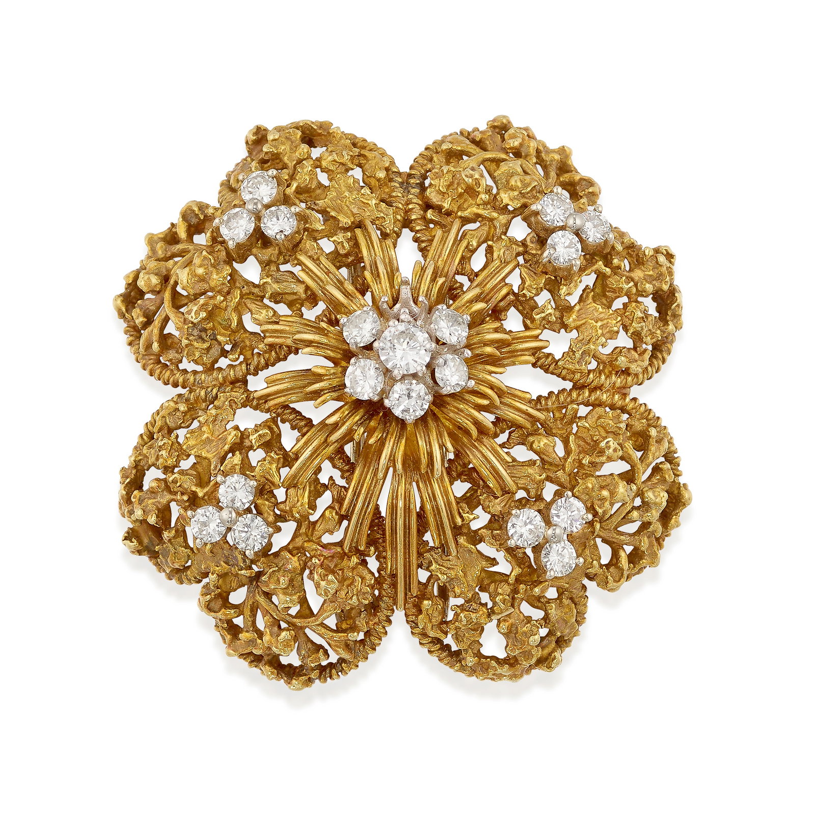 AN 18K GOLD AND DIAMOND CLIP BROOCH (1 of 1)
