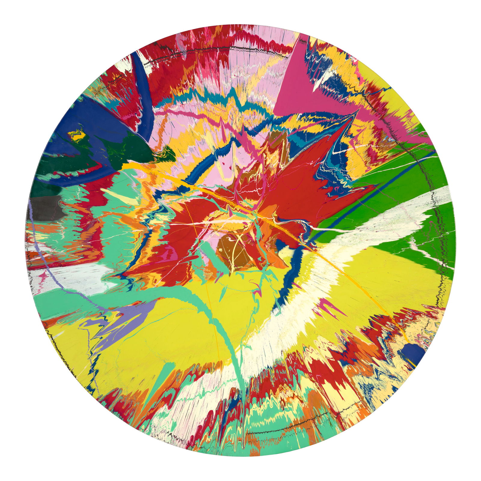 DAMIEN HIRST (B. 1965) Beautiful, Dental, Brushing, Full Mouth Rehabilitation, Mullish, Thank Yo...: DAMIEN HIRST (B. 1965) Beautiful, Dental, Brushing, Full Mouth Rehabilitation, Mullish, Thank You Painting household gloss on canvas Diameter: 121.9cm (48in). Painted circa 1995 Footnotes: Provenance<