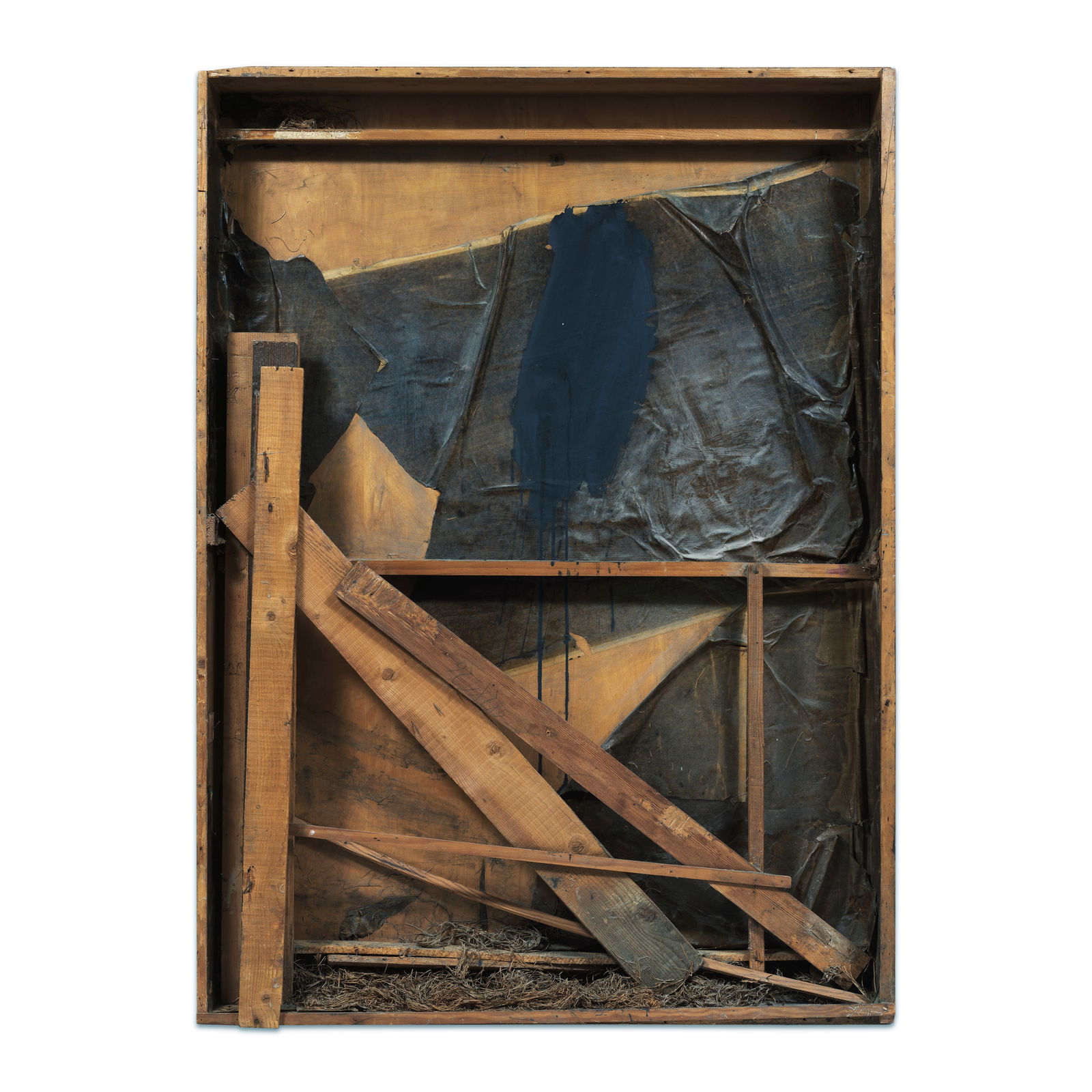 ANTONI TÀPIES (1923-2012) Caixa d'embalar (Packing Box) (Executed in 1969): ANTONI TÀPIES (1923-2012) Caixa d'embalar (Packing Box) signed 'Tàpies' (on the overturn edge) wood, straw, paper, nails, paint and mixed media assemblage 170.7 x 124.4 x 20cm (67 1/8 x 49 x