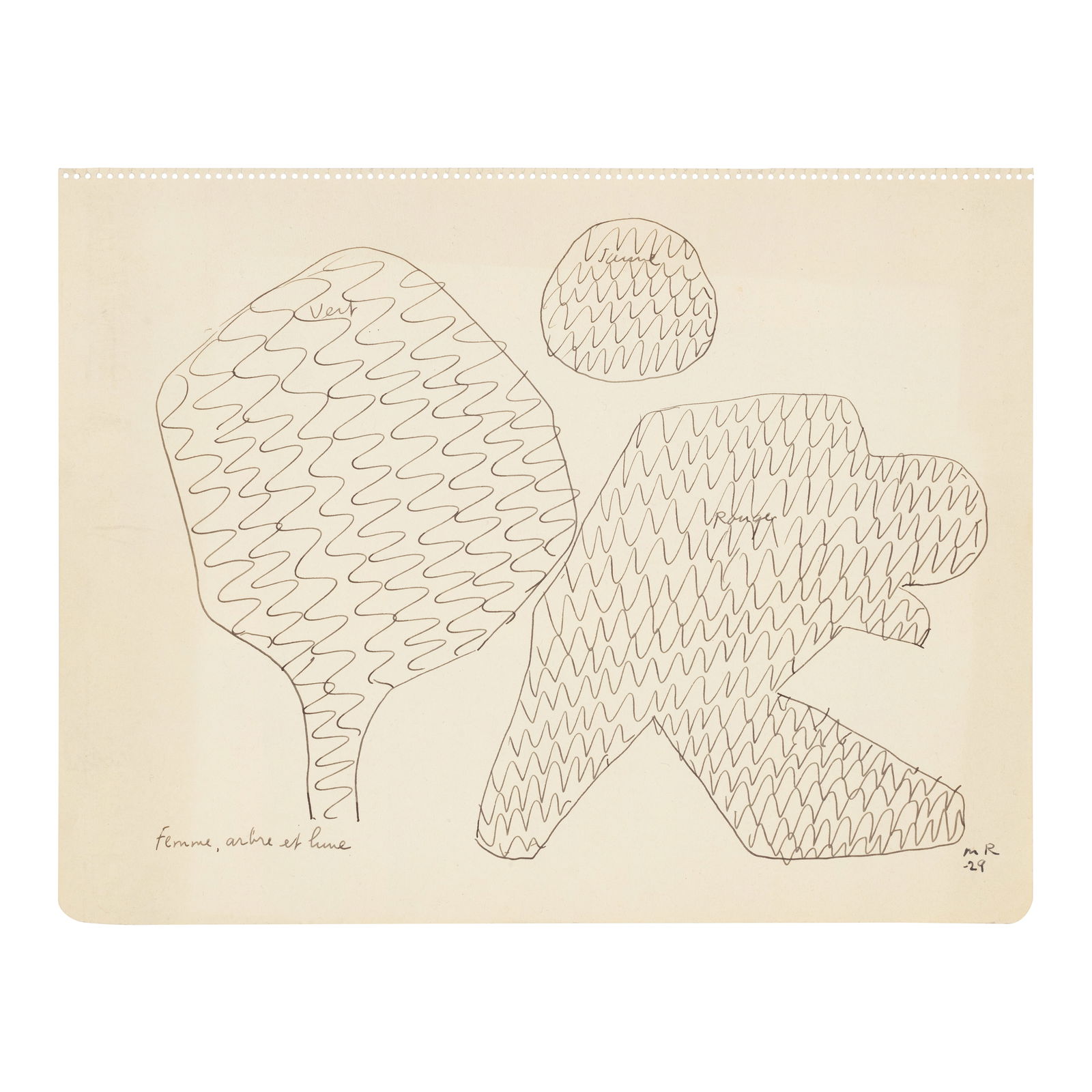 MAN RAY (1890-1976) Femme, arbre et lune (Executed in 1929): MAN RAY (1890-1976) Femme, arbre et lune signed with the artist's initials and dated 'MR-29' (lower right) and inscribed 'Femme, arbre et lune' (lower left) pen and ink on paper 20.8 x 27cm (8 3/16 x