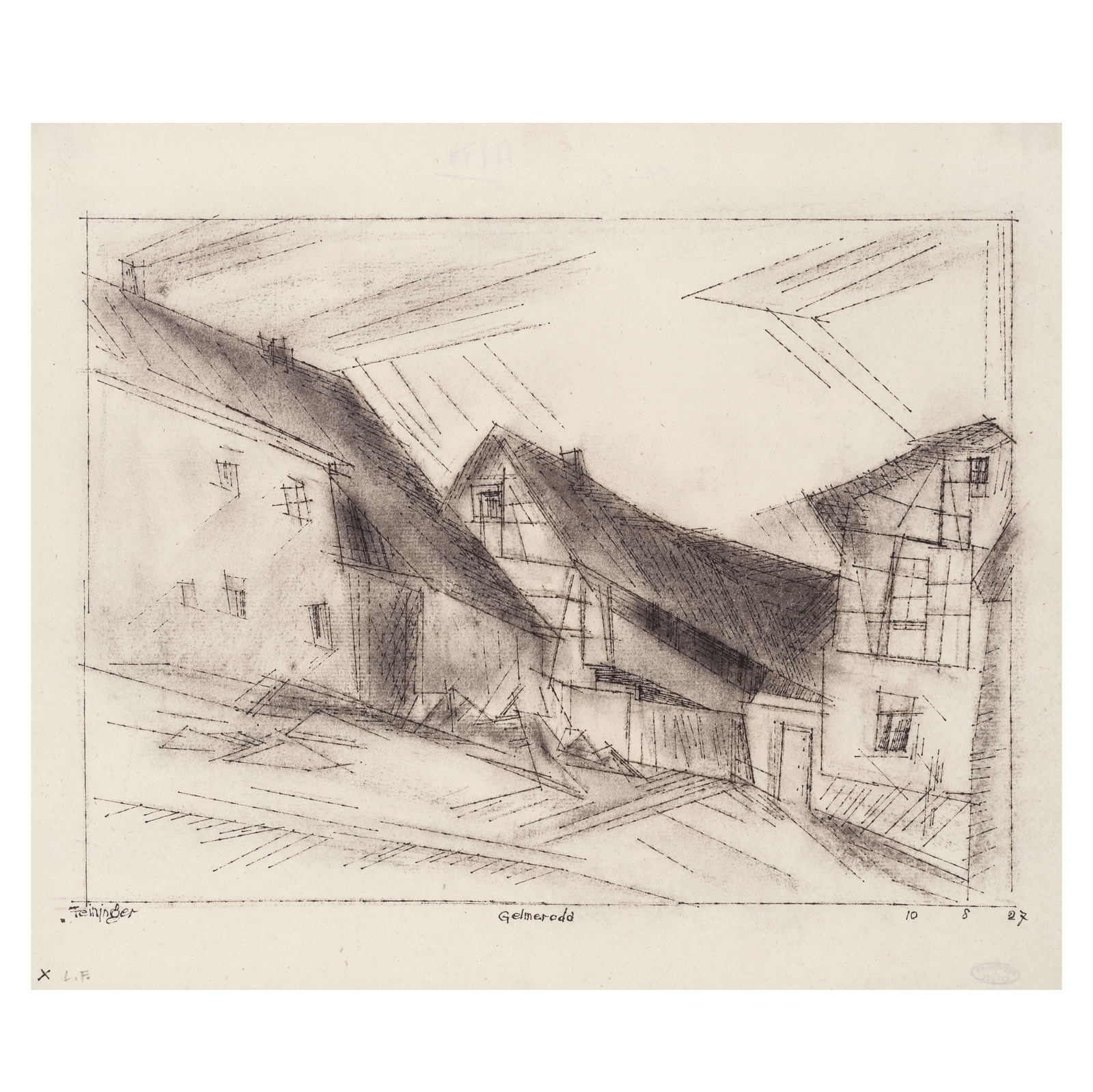 LYONEL FEININGER (1871-1956) Gelmeroda (Executed on 10 August 1927): LYONEL FEININGER (1871-1956) Gelmeroda signed 'Feininger' (lower left), inscribed 'Gelmeroda' (lower centre), dated '10 8 27' (lower right) and stamped with the artist's estate stamp (on the reverse)