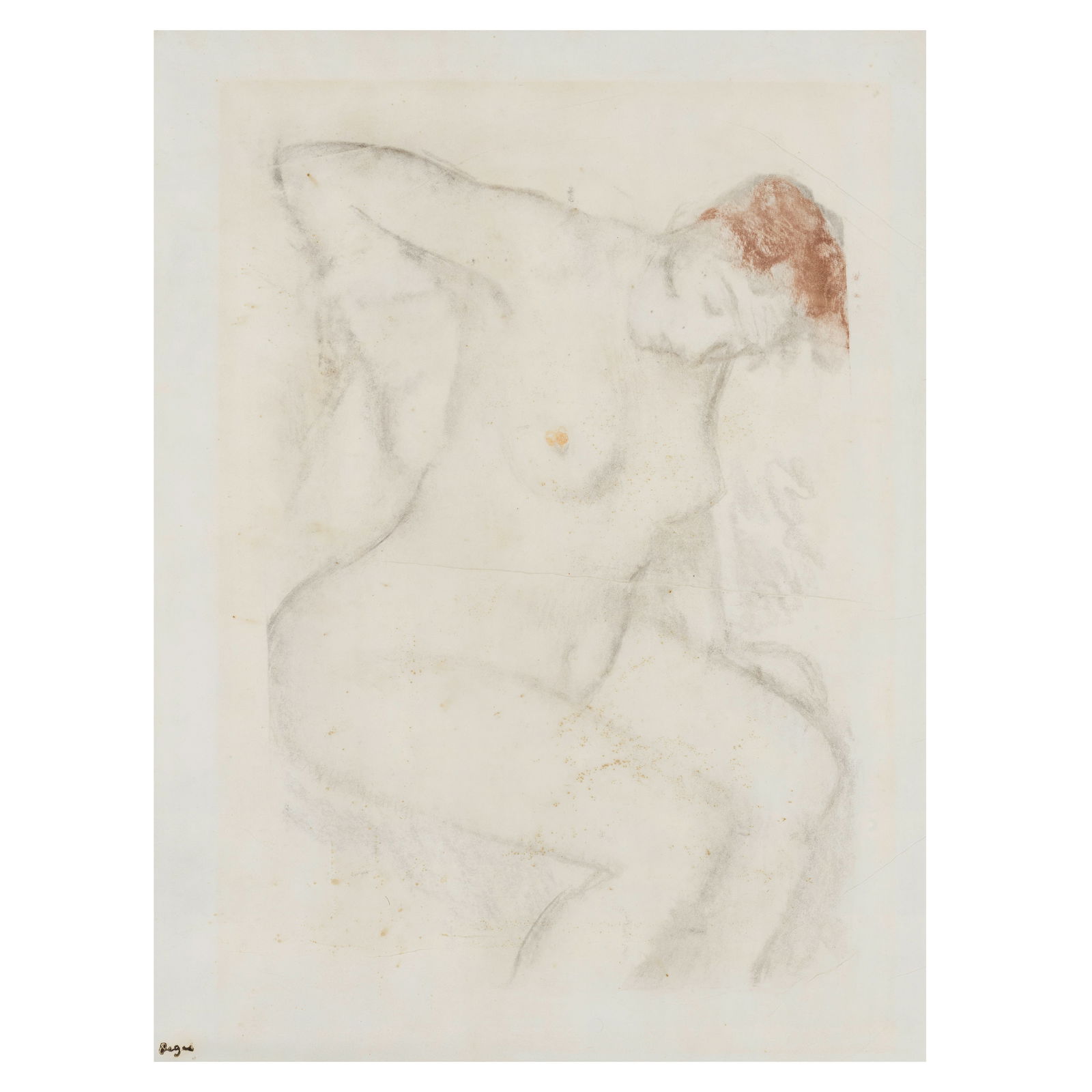 EDGAR DEGAS (1834-1917) Femme s'essuyant (Executed in 1895): EDGAR DEGAS (1834-1917) Femme s'essuyant stamped with the artist's signature 'Degas' (lower left) counterproof in pastel on paper 59.3 x 44.5cm (23 3/8 x 17 1/2in). Executed in 1895 Footn