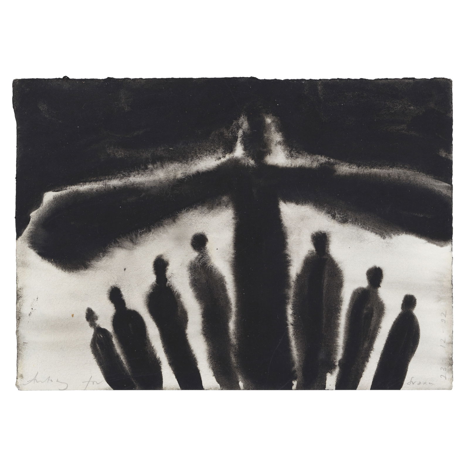 ANTONY GORMLEY (B. 1950) Untitled (Executed in 1992): ANTONY GORMLEY (B. 1950) Untitled signed and inscribed 'Antony for Susan' (lower margin) and dated '23.12.92' (right margin) carbon and casein on paper 15 x 21.7cm (5 7/8 x 8 1/2in). Executed in