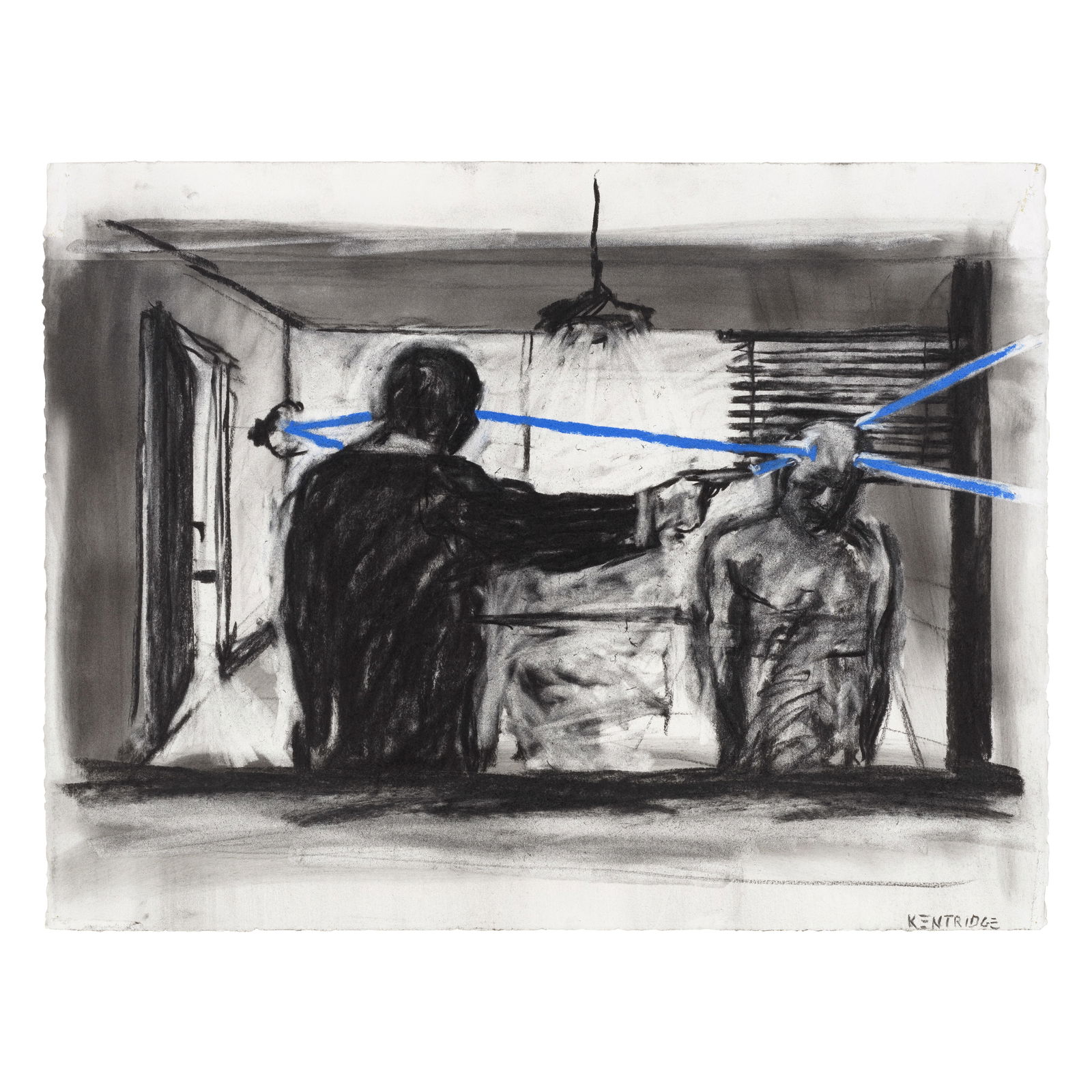 WILLIAM KENTRIDGE (B. 1955) Drawing From Stereoscope (Two Men Gun to Head) (Executed in 1999): WILLIAM KENTRIDGE (B. 1955) Drawing From Stereoscope (Two Men Gun to Head) signed 'Kentridge' (lower right) charcoal and pastel on paper 50.4 x 66cm (19 3/4 x 26in). Executed in 1999 Foot