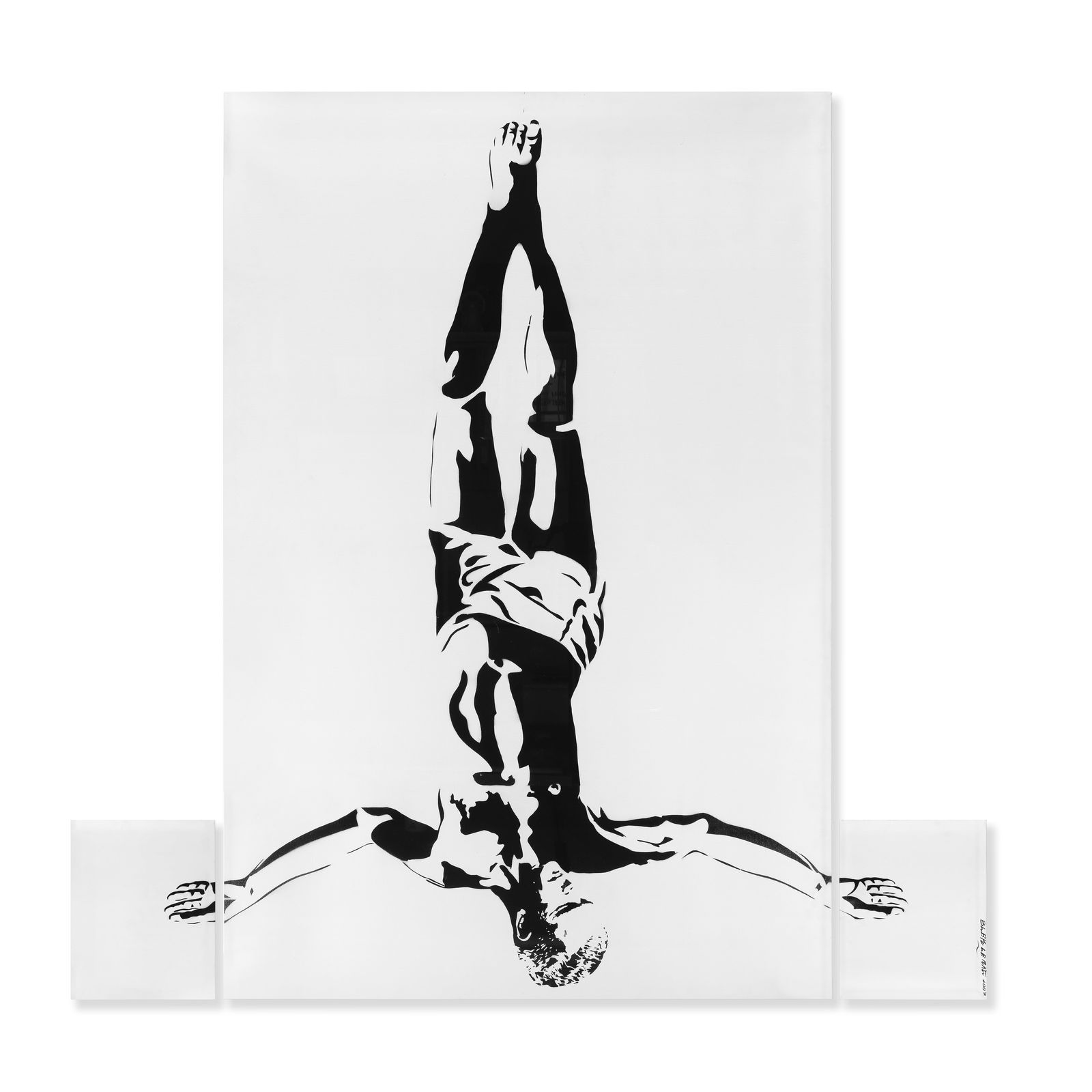 BLEK LE RAT (B. 1951) Antichrist (Inverted Christ) Overall: 196 x 195cm (77 1/8 x 76 3/4in). (Pa...: BLEK LE RAT (B. 1951) Antichrist (Inverted Christ) signed and dated 'Blek le Rat 2007' (upper left on the left canvas); numbered '2' (on the reverse on the left canvas); signed twice, numbered 'Blek l