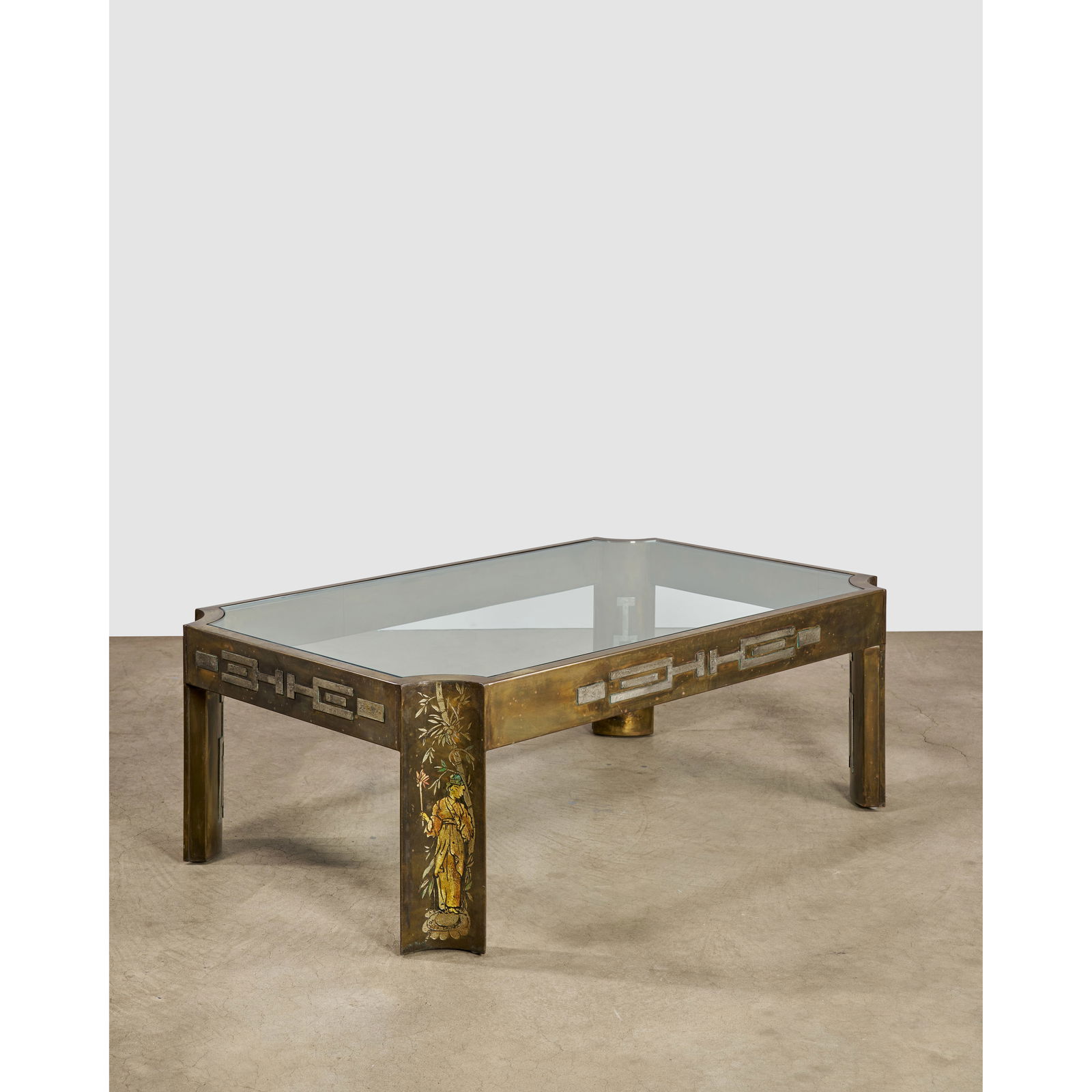 PHILIP (1907-1987) AND KELVIN LAVERNE (1937-2025) Coffee Tablecirca 1970hand-brazed patinated br...: PHILIP (1907-1987) AND KELVIN LAVERNE (1937-2025) Coffee Table circa 1970 hand-brazed patinated bronze and pewter, engraved with enamel cloisonne, glass, engraved signatures 'Philip Kelv LAVERNE' to s