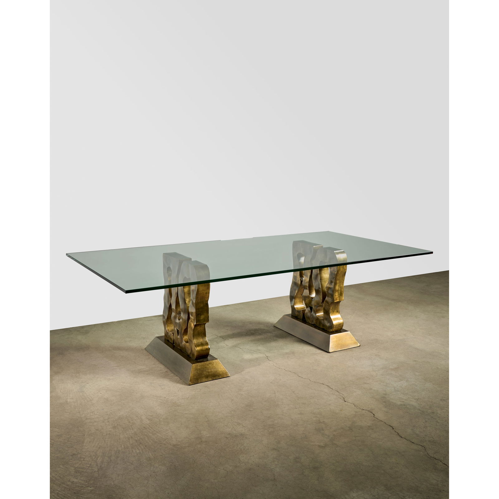 PHILIP (1907-1987) AND KELVIN LAVERNE (1937-2025) Rare 'Abstract #1' Dining Tablecirca 1970hand-...: PHILIP (1907-1987) AND KELVIN LAVERNE (1937-2025) Rare 'Abstract #1' Dining Table circa 1970 hand-brazed patinated bronze, glass, engraved facsimile signature 'Philip Kelvin Laverne', original gallery
