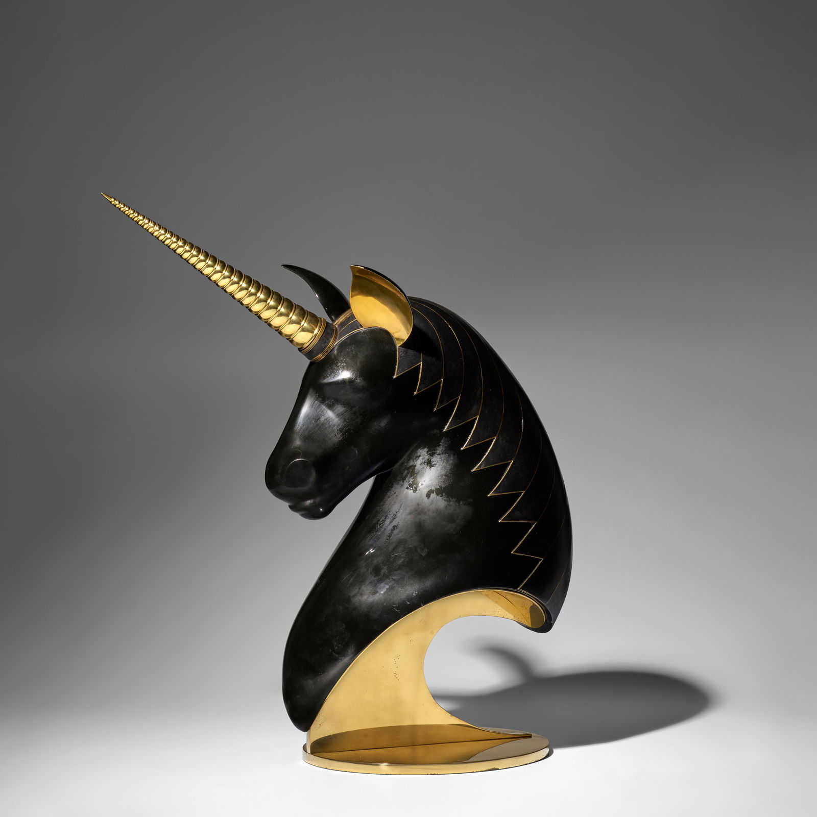 ROBERTO ESTEVEZ (ACTIVE 1970s) Untitled (Unicorn Sculpture)1979for Karl Springer, from the editi...: ROBERTO ESTEVEZ (ACTIVE 1970s) Untitled (Unicorn Sculpture) 1979 for Karl Springer, from the edition of six, cast resin, inlaid brass, polished brass, engraved 'ESTEVEZ 79 1/6' height 26 3/4in (68cm);