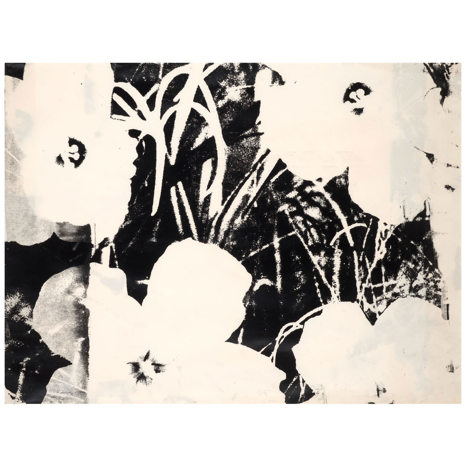 ANDY WARHOL (1928-1987); Flowers;: ANDY WARHOL (1928-1987) Flowers (Feldman & Schellmann I.6), c. 1964 Unique screenprint in black on Strathmore Drawing paper, one of a small number of impressions, annotated in pencil '24.08' on the re