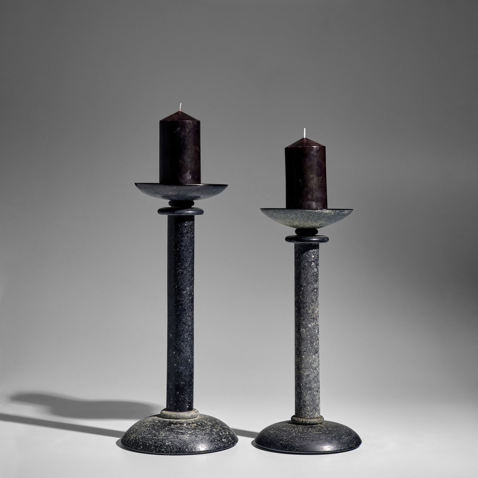 KARL SPRINGER (1931-1991) Pair of Monumental 'Venetian Amber' Candlestickscirca 1980for Seguso V...: KARL SPRINGER (1931-1991) Pair of Monumental 'Venetian Amber' Candlesticks circa 1980 for Seguso Vetri d'Arte, scavo glass, one example engraved 'Karl Springer' height of taller 18 1/4in (46.5cm); hei