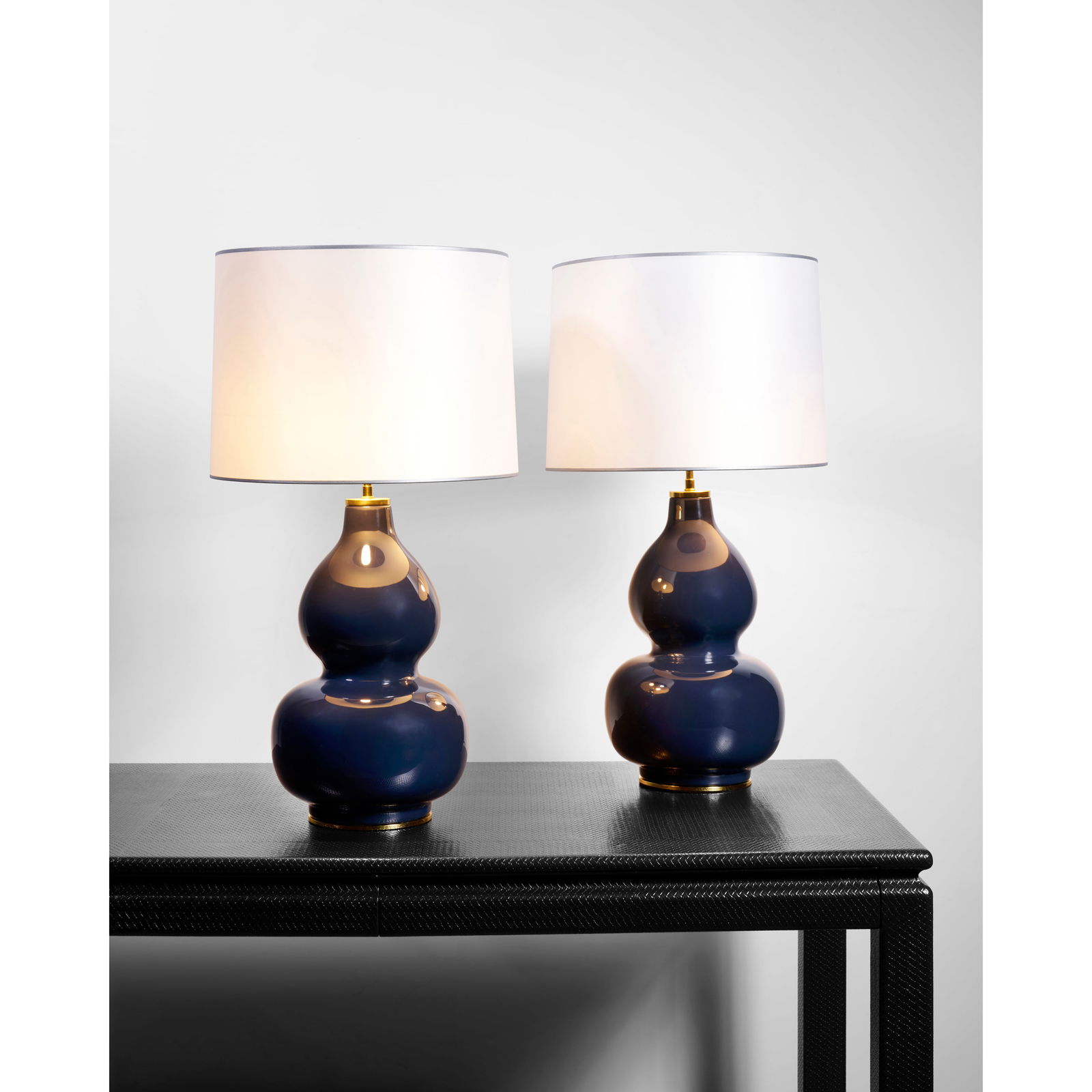 KARL SPRINGER (1931-1991) Pair of 'Mandarin' Table Lampscirca 1980for Karl Springer Ltd., cerami...: KARL SPRINGER (1931-1991) Pair of 'Mandarin' Table Lamps circa 1980 for Karl Springer Ltd., ceramic, polished brass height overall 33 1/2in (85cm); diameter 11in (28cm) Footnotes: Literature Red Binde