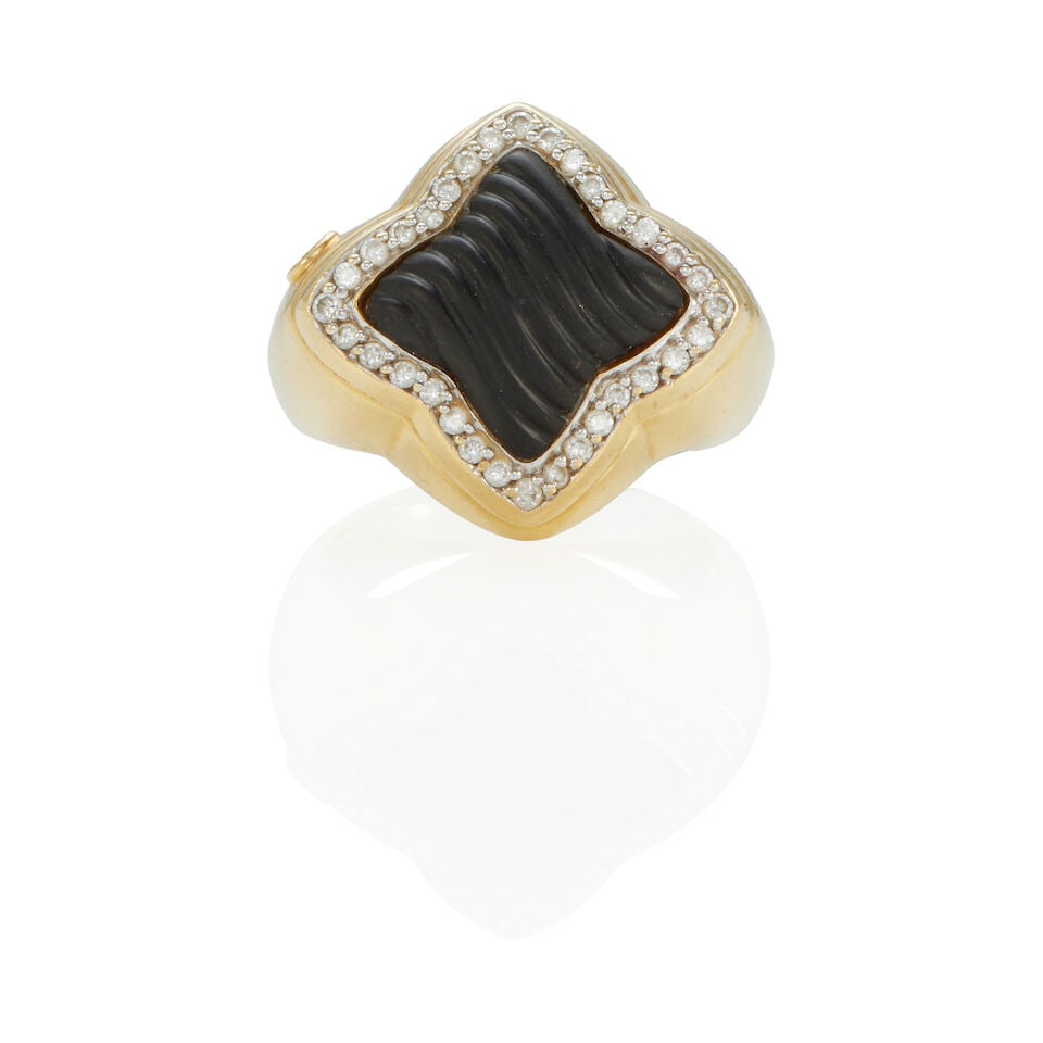 DAVID YURMAN: 18K GOLD, DIAMOND AND ONYX RING (1 of 2)