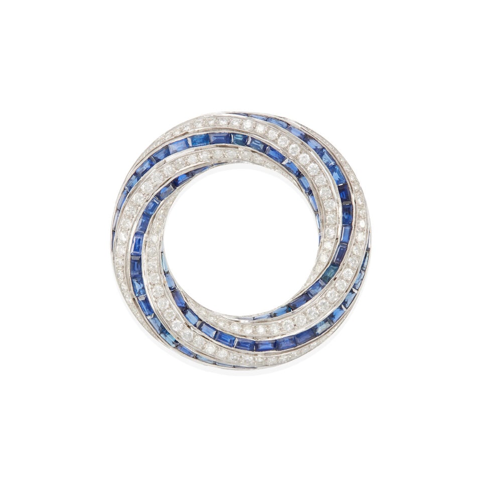 18K GOLD, DIAMOND AND SAPPHIRE BROOCH (1 of 2)