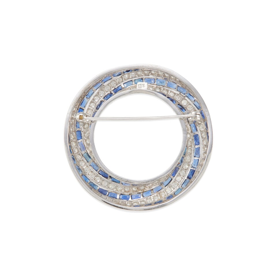 18K GOLD, DIAMOND AND SAPPHIRE BROOCH - 2