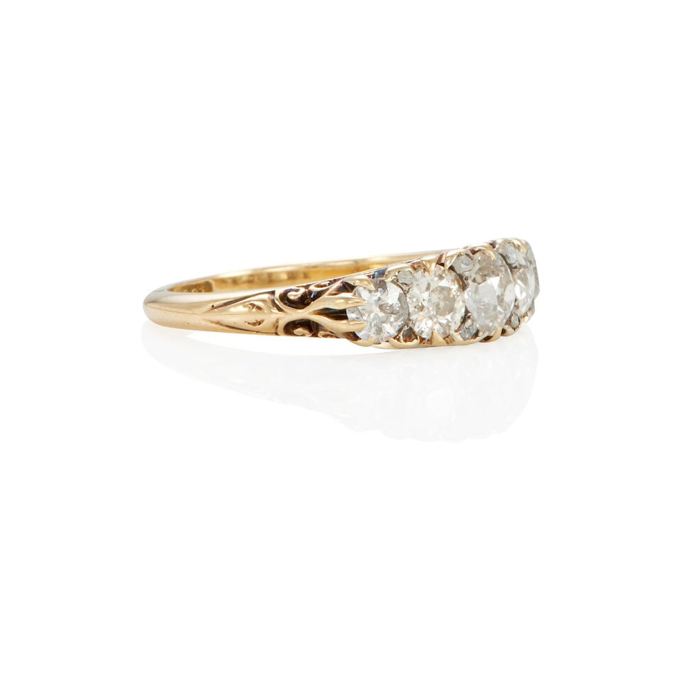 ANTIQUE 18K GOLD AND DIAMOND HOOP RING - 3