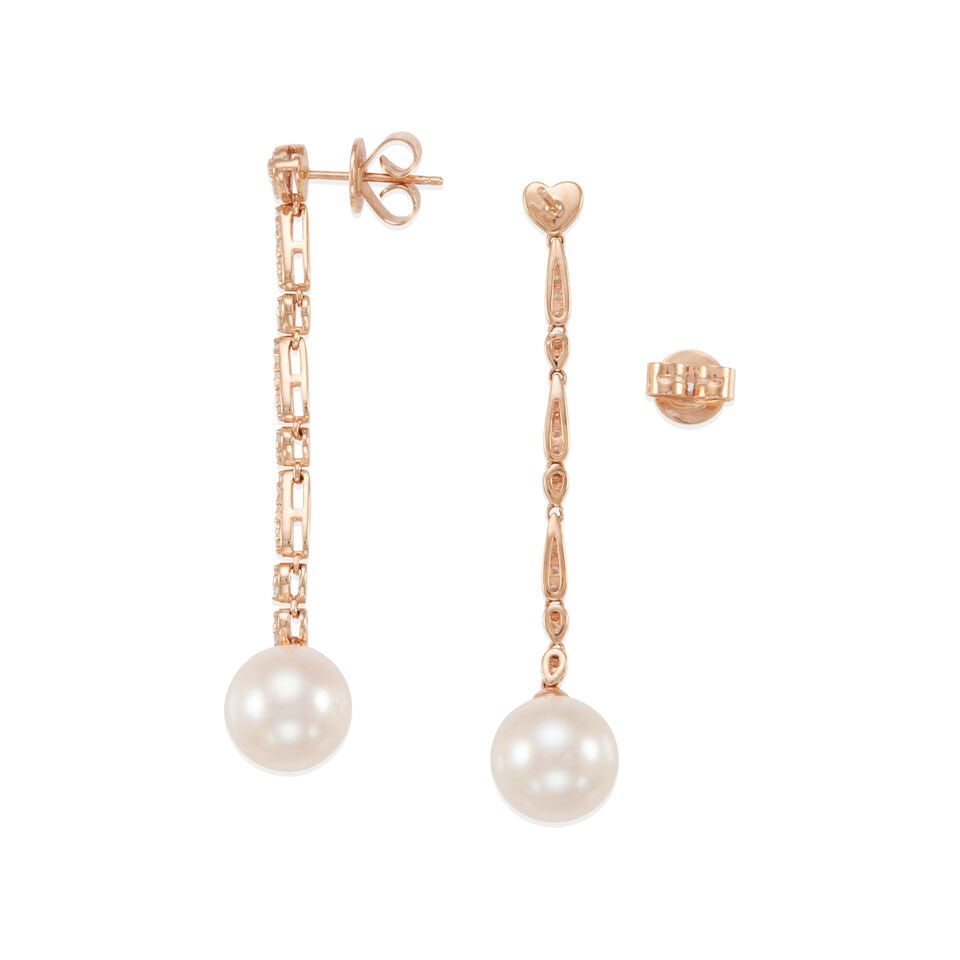 PAIR OF 18K GOLD, DIAMOND AND CULTURED PEARL EARRINGS - 2