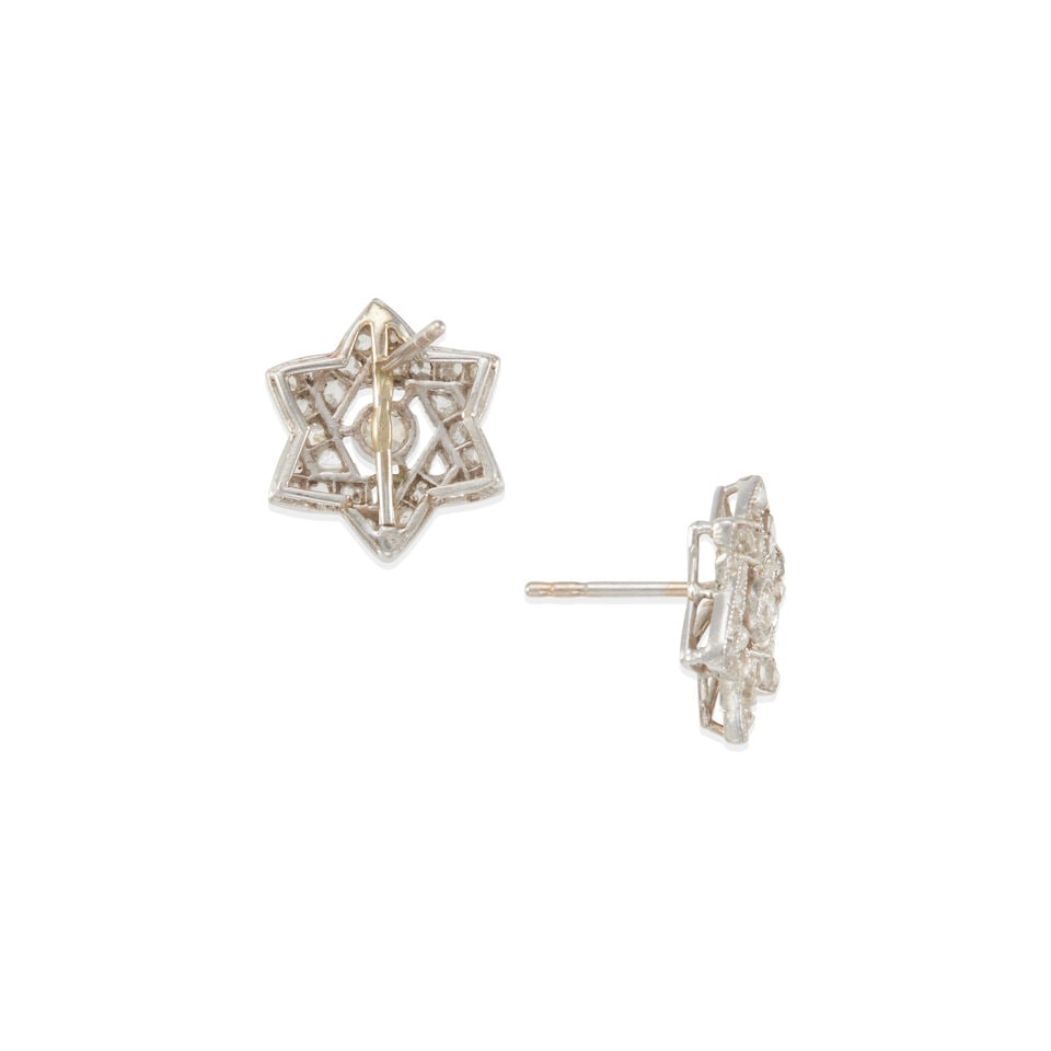 PLATINUM, 9K WHITE GOLD, AND DIAMOND STAR OF DAVID EAR STUDS - 2
