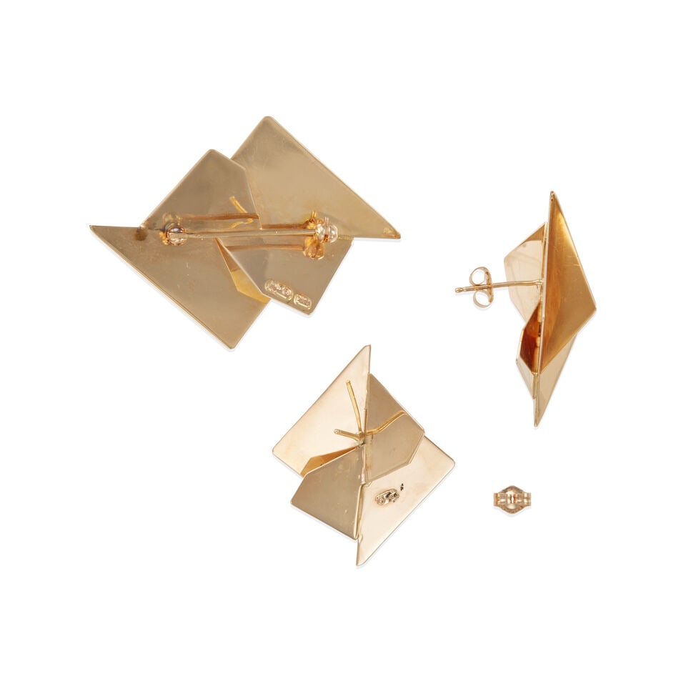 14K GOLD BROOCH WITH MATCHING EARRINGS - 2