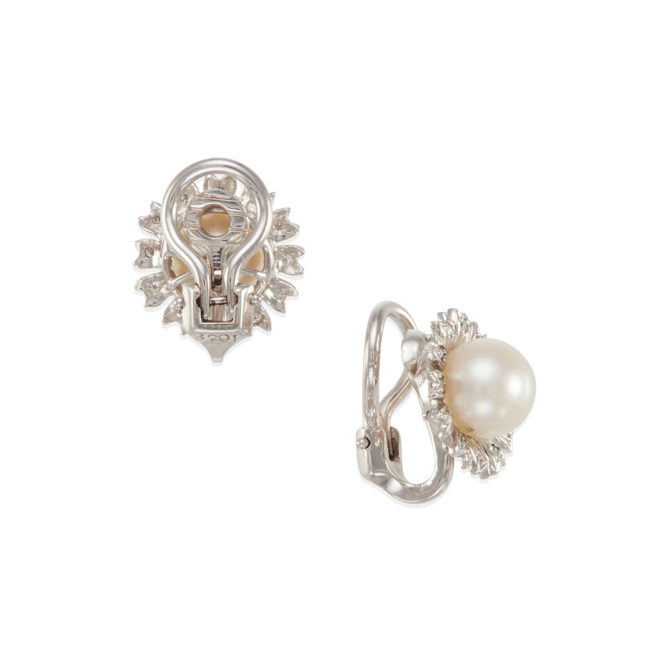 KURT WAYNE: PAIR OF 14K GOLD, DIAMOND AND CULTURED PEARL EARRINGS - 2