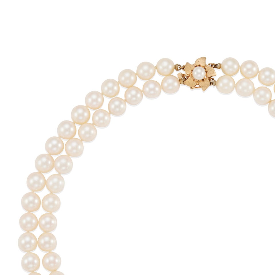 14K GOLD AND CULTURED PEARL DOUBLE STRAND NECKLACE - 2