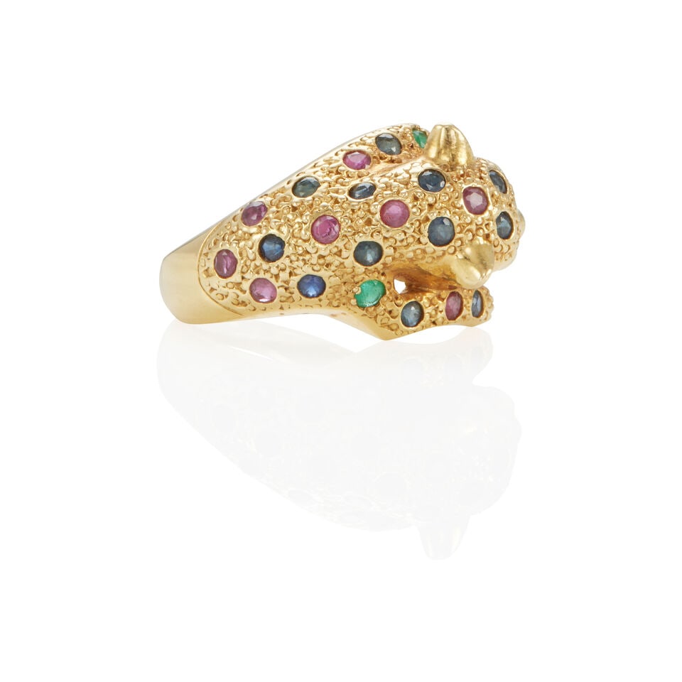 18K GOLD AND MULTI-GEM PANTHER RING - 2