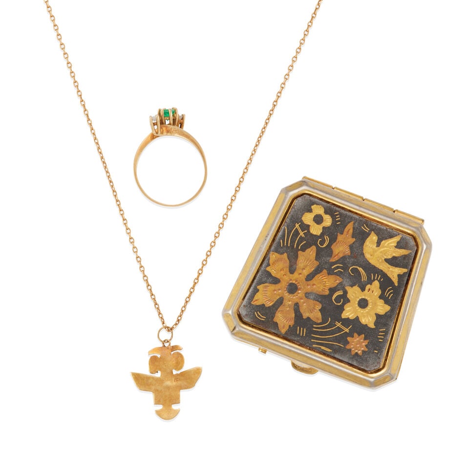 18K GOLD, EMERALD AND DIAMOND RING AND NECKLACE - 2