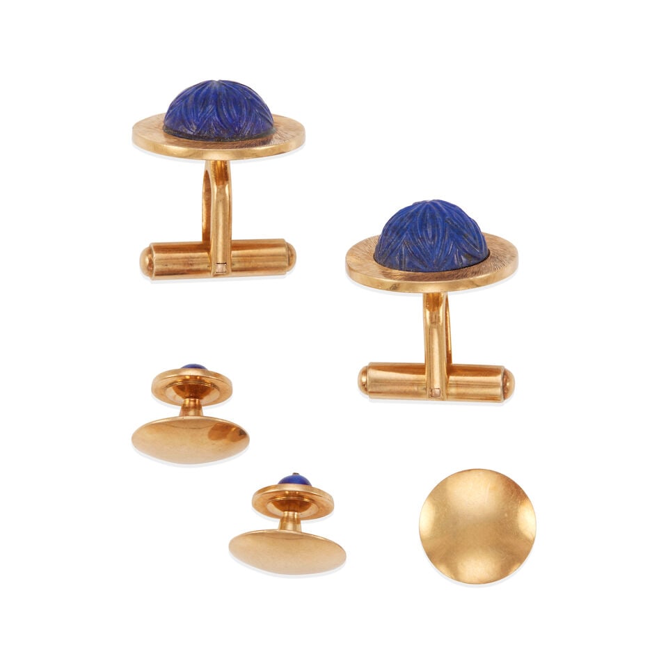 18K GOLD AND LAPIS LAZULI CUFFLINK AND DRESS STUD SET - 2