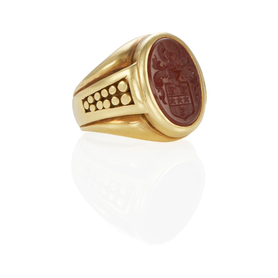 KIESELSTEIN-CORD: 18K GOLD AND CARNELIAN SIGNET RING - 2