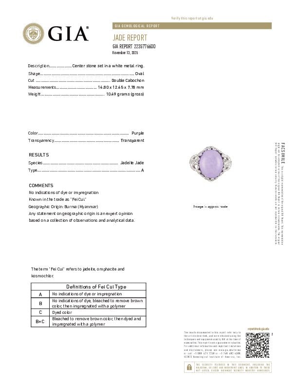 18K GOLD, DIAMOND AND JADEITE JADE RING WITH GIA REPORT - 2