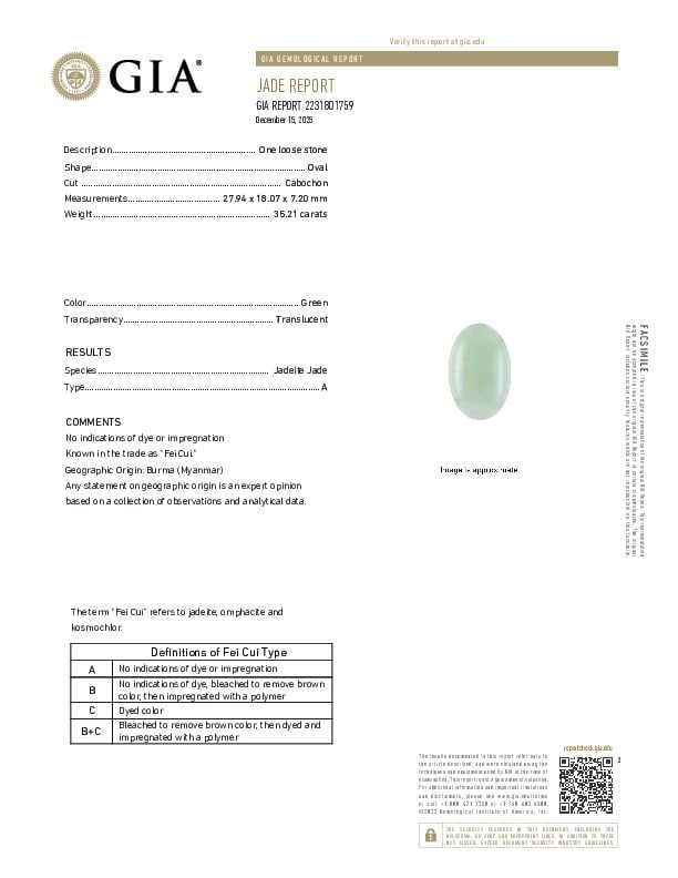 LOOSE JADEITE JADE WITH GIA REPORT - 2