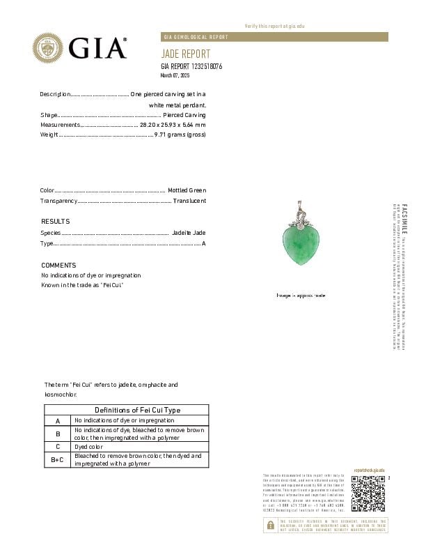 14K WHITE GOLD, JADE, AND DIAMOND PENDANT NECKLACE WITH GIA REPORT - 2