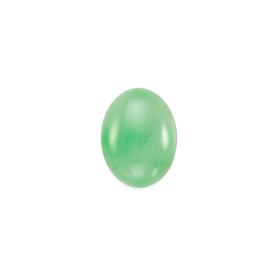 LOOSE JADEITE JADE WITH GIA REPORT: LOOSE JADEITE JADE WITH GIA REPORT • One oval double cabochon jadeite jade stated to weigh 18.33 carats • Accompanied by GIA Jade Report no. 5231801751 dated December 15, 2025, stating