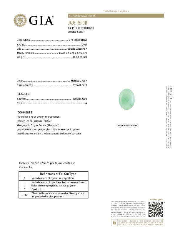 LOOSE JADEITE JADE WITH GIA REPORT - 2