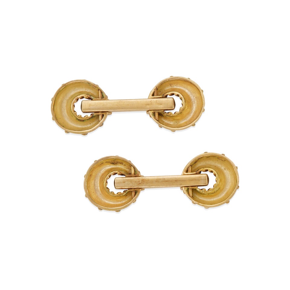 PAIR OF 18K GOLD AND ENAMEL CUFFLINKS - 2