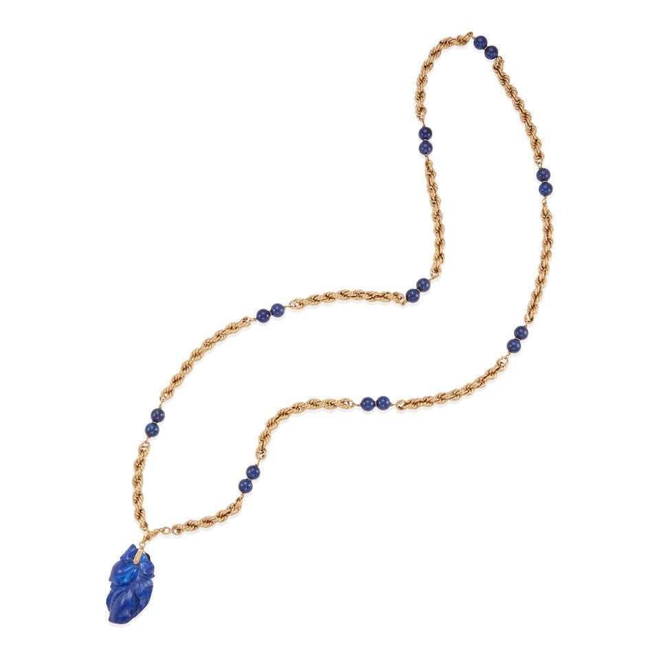 14K GOLD AND LAPIS LAZULI PENDANT NECKLACE - 2