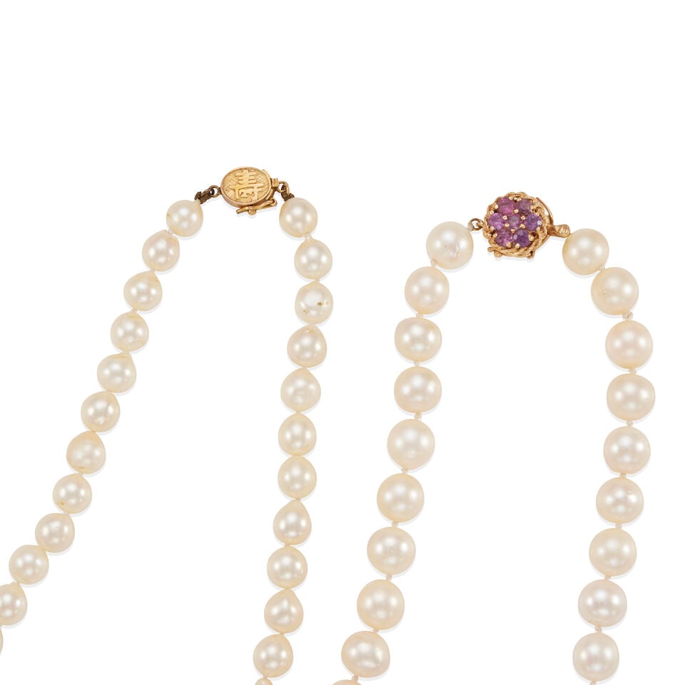 TWO 14K GOLD AND CULTURED PEARL STRAND NECKLACES - 2