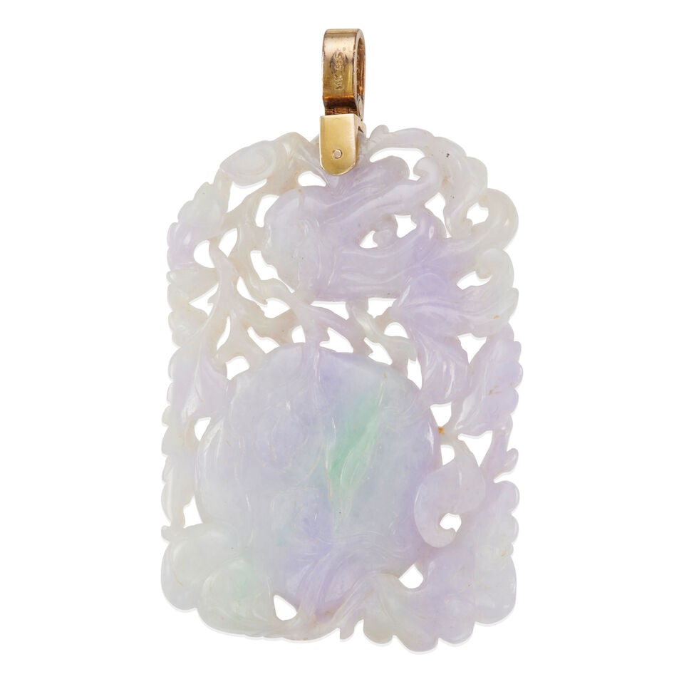 14K GOLD, DIAMOND AND JADE PENDANT - 2